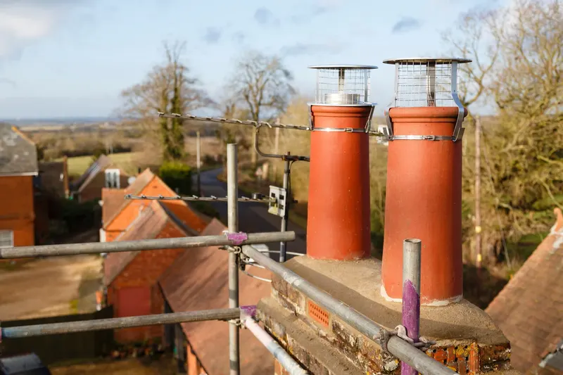 Chimney pots and scaffold access during a chimney repair in Wetherby